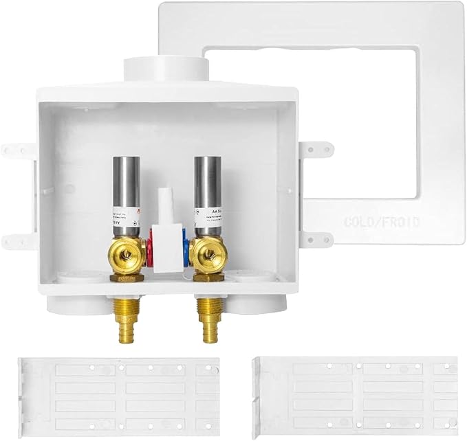 EFIELD Double Drain Washing Machine Outlet Box, 1/2-inch Pex-A Expansion Inlet, Single Control Valve, Stainless Steel Water Hammer Arrestor,(WM019)