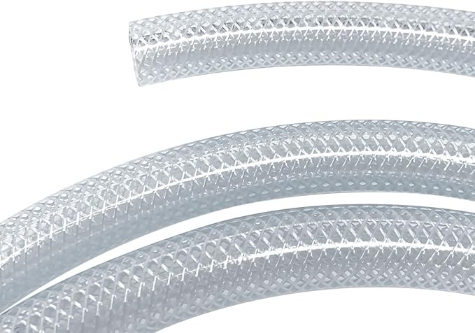 Gloxco Clear Braided PVC Tubing, Food Grade, Heavy Duty Reinforced Hose, 1/2" ID, 25 Ft Length