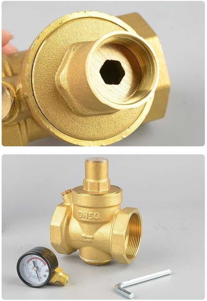 Water Pressure Regulator With Gauge, Made Of High Hardness Brass, Adjustable Water Pressure Reducing Valve Water For Indoor And Outdoor Taps, RV Systems DN20
