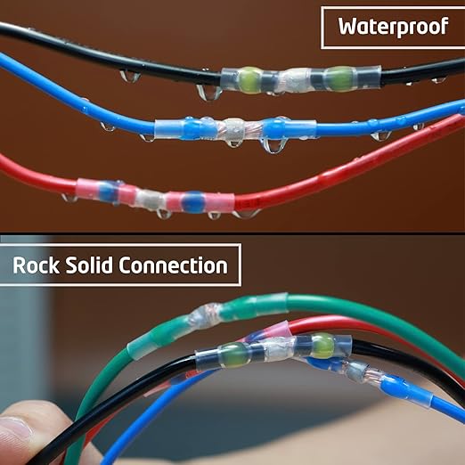 160 Pcs Solder Seal Wire Connectors Kit, Electrical Connectors Heat Shrink Wire Connectors Waterproof Electrical Cable Butt Terminals for Marine Automotive Trailer RV Boat Truck Wiring