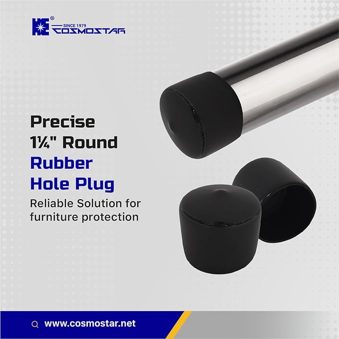 Cosmostar 1.25" Inch (31.75 mm) Round Rubber Hole Plugs - Durable Black End Caps for Metal Tubing, Fences, Chair & Furniture Legs | Easy Glide Protection & Secure
