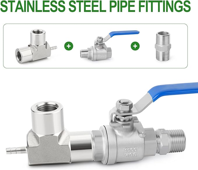 TAISHER 2PCS Forging of 304 Stainless Steel 3 Way Tee Hose Barb Fitting, 1/8" Hose Barb x 1/8" FNPT x 1/8" FNPT for Fuel/Air/Lquid/Gas with 4PCS Hose Clamp
