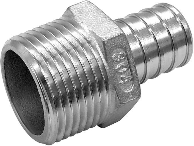 Barb Crimp PEX 3/4" x 3/4" NPT Male Thread Adapter Stainless Steel Crimp Fitting (Pack of 3)