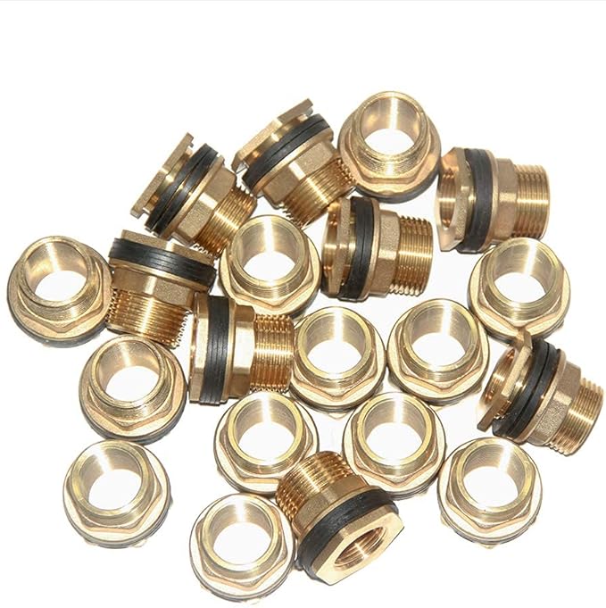 Joywayus 3/8" Female 1/2" Male Soild Brass Water Tank Connector Bulkhead Tank Fitting With 2 Rubber Ring Stablizing