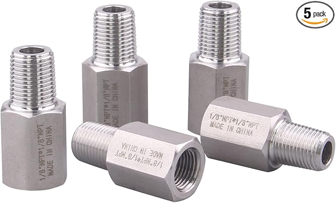 Forged Reducer Adapter Fitting - Stainless Steel 304 Reducing Pipe Connector, 1/8" NPT Female x 1/8" NPT Male (pack of 5)