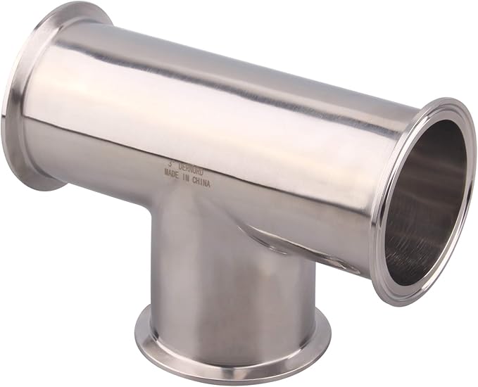 DERNORD Clamp Tee 3 Way Stainless Steel 304 Sanitary Fitting Fits 3" Ferrule Tri-clamp (Pipe OD 91mm)