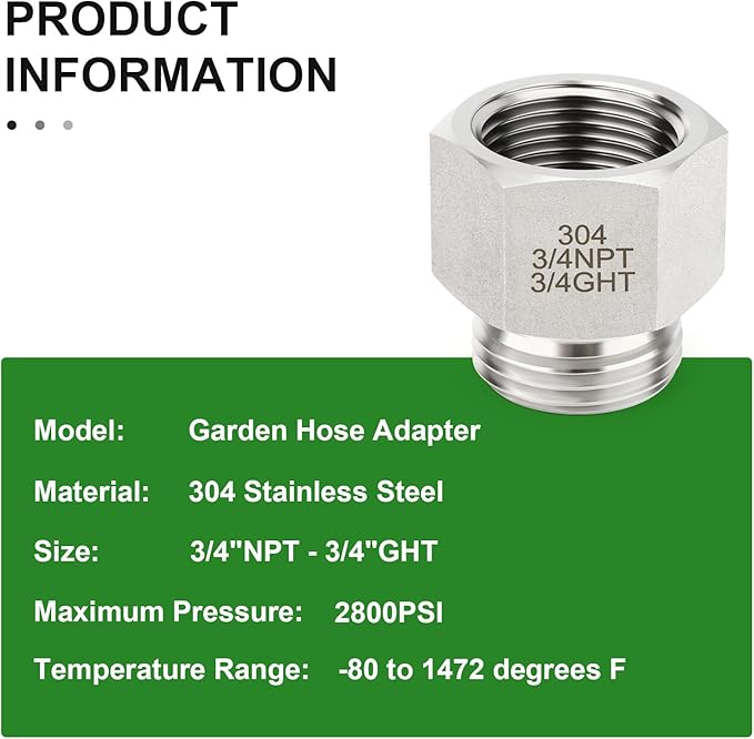 TAISHER 2PCS 304 Stainless Steel Garden Hose Adapter, 3/4" GHT Male x 3/4" NPT Female Garden Hose Connector