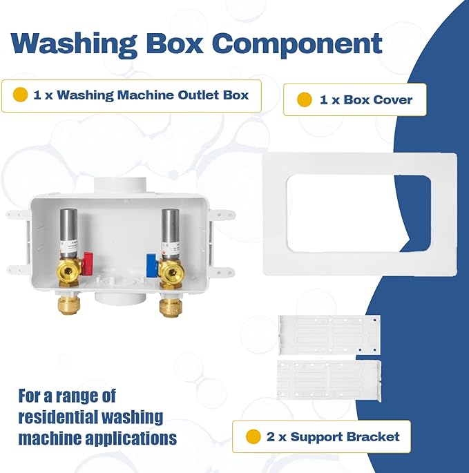 30-PACK GUOFIS Washing Machine Outlet Box with Center Drain,PEX Laundry Washer Box with Stainless Steel Water Hammer Arrestor (1/2"Push-fit Connection Inlet X 3/4"MHT Outlet)