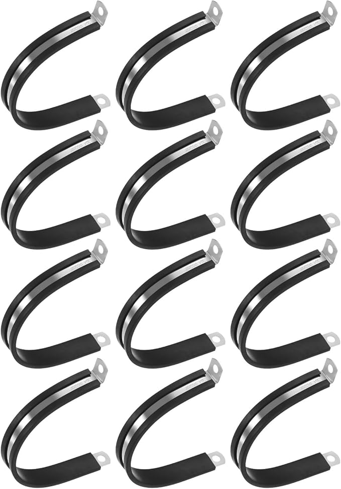 12-Pack Cable Clamps, 2-3/8 Inch/ 60 mm 304 Stainless Steel Rubber Cushioned Insulated Cable Clamp R Shape Metal Holder for Tube/Wire/Pipe/Loop Installation