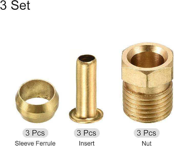PATIKIL 4mm ID 6mm OD Tube Brass Compression Assortment Kit 1 Set, Sleeve Ferrule & Insert & Nut