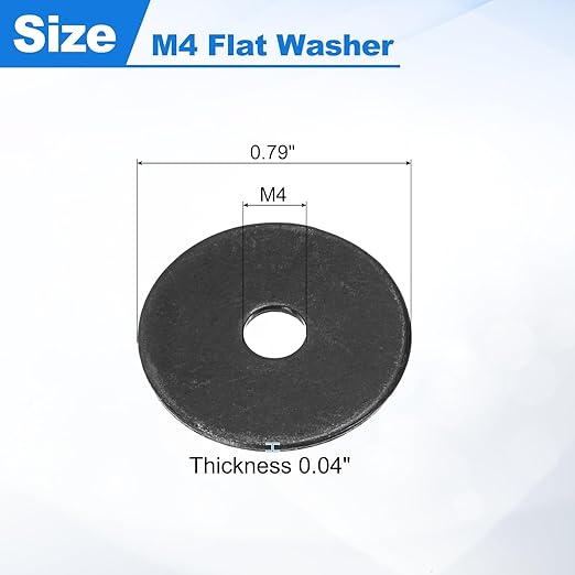uxcell 100Pcs M4 Fender Washers, Carbon Steel Flat Washer 20mm OD, 1mm Thickness, Metal Gasket for Screws and Bolts, Black Oxide