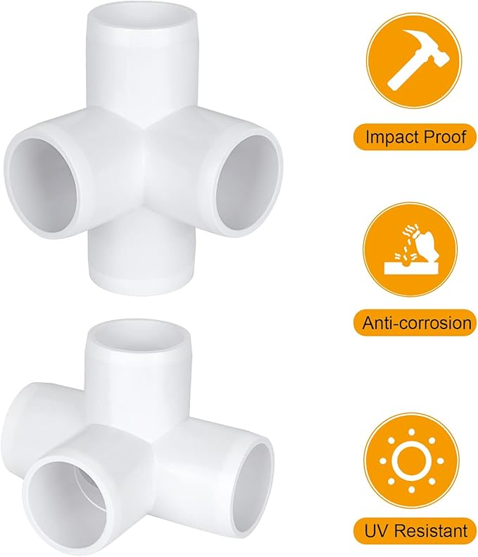24PCS 1/2 Inch PVC Fittings Connector 4 Way - PVC Pipe Fittings Elbow Corner Side Outlet Tee Fitting - PVC Pipe Joint Corner Fitting for Furniture Greenhouse Shed Pipe Fittings Tent