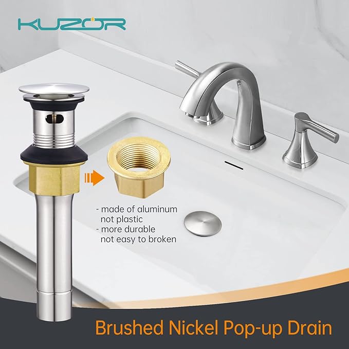 2-Pack Pop Up Bathroom Sink Drain with Overflow - Fits 1-5/8" to 2" Holes, Brushed Nickel 304 Stainless Steel for Vanity/Vessel Sink