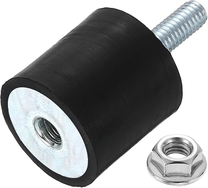 uxcell M6 Rubber Mounts, 1Pcs 25x25mm(DxH) Rubber Cylindrical Anti Vibration Isolator Shock Absorber with Lock Nut for Car Bobbin Generator Air Compressors