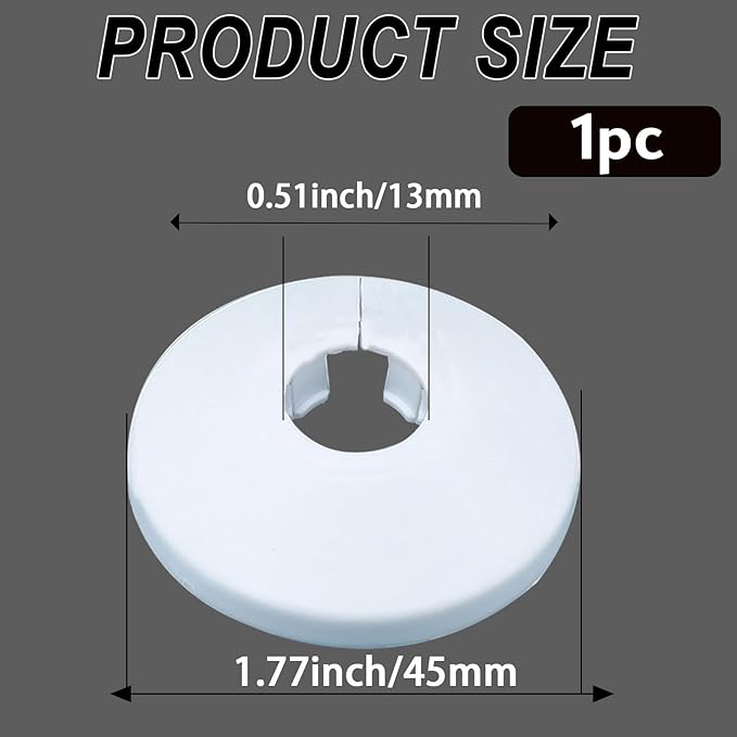12mm Pipe Cover Decoration; Fit 0.47" Outer Diameter Pipe/Hole; White PP Plastic Escutcheon Collar; Snap-on Water Escutcheon Plate for Bathroom Kitchen Wall Tube Decor 1Pc