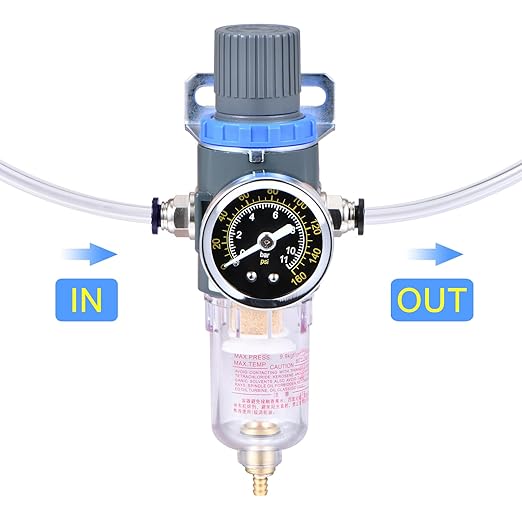 1/4 Inch NPT Air Filter Pressure Regulator, Water-Trap Air Tool Compressor Filter with Gauge AFR2000