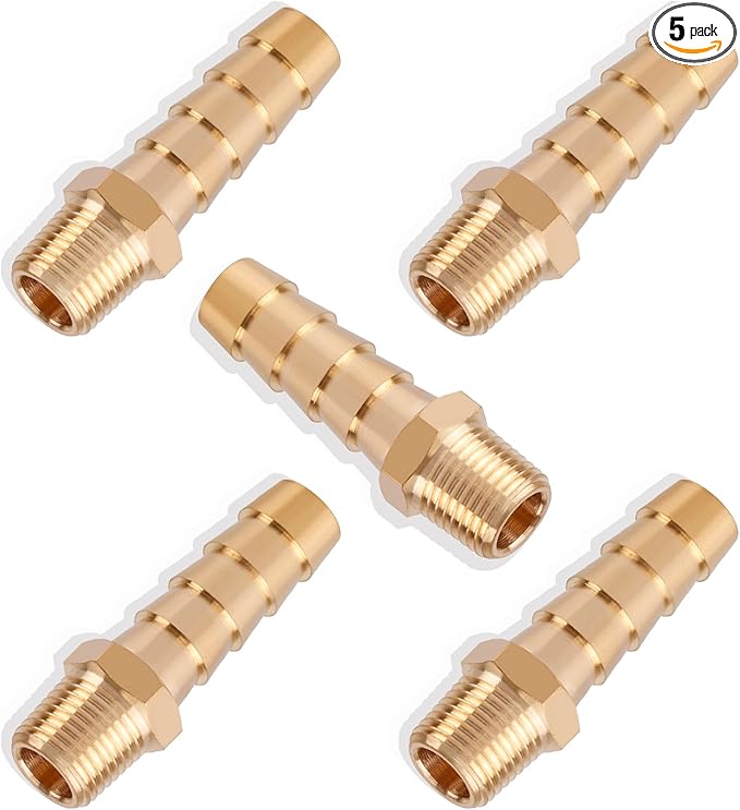 5pcs Brass Hose Barb Fittings 5/16 Inch Barb to 1/8 Inch NPT Male Thread Air Hose Fittings Adapter Connector Water Fuel Air Line Fittings 5/16” × 1/8” NPT Brass Fittings