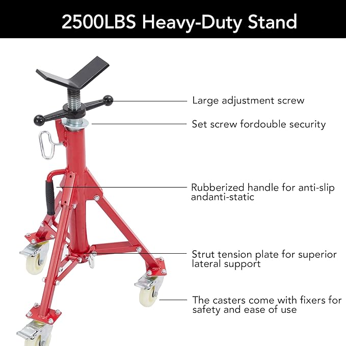 Adjustable Pipe Stand with Wheels, Heavy Duty 2500LBS Folding Welding Stand, 28 to 52 Inch V-Head Pipe Jack Stand for Pipe Welding & Threading