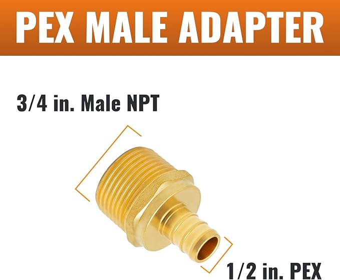 SUNGATOR 6-Pack PEX 1/2" x 3/4" NPT Male Threaded Adapter Crimp Fitting, No Lead Brass
