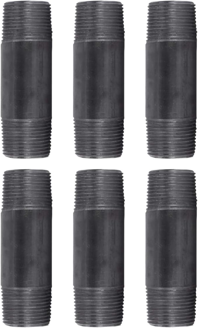 PIPE DECOR 1" x 4" Black Steel Plumbing Pipe, 6-Pack, Pre Cut Connector, Industrial Steel Grey Fits Standard One Inch Threaded Black Malleable Iron Fittings, Build Vintage DIY Furniture
