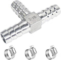 1/4" Tee Hose Barb Fitting Stainless Steel Equal Barb 3 Way T shaped Splitter Joint Connector Adapter Union Fitting for Fuel Gas Liquid Air(Thickened version)