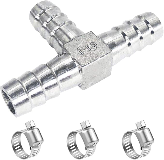 1/2" Tee Hose Barb Fitting Stainless Steel Equal Barb 3 Way T shaped Splitter Joint Connector Adapter Union Fitting for Fuel Gas Liquid Air