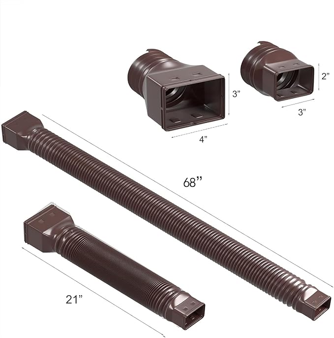 2 Pack Rain Gutter Downspout Extensions Flexible,Universal Drain Downspout Extender Drainage Connector 21"-68",Screws for Included,Brown