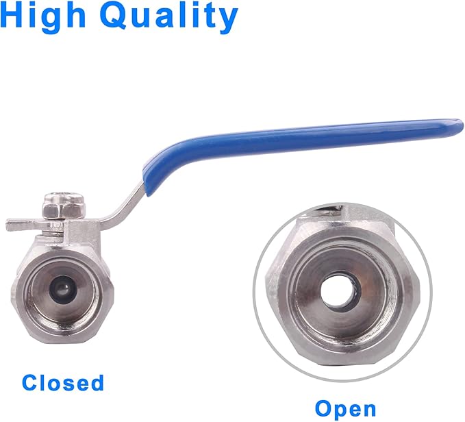 DERNORD Stainless Steel Ball Valve 1PC Type 0.25" NPT Standard Port for Water, Oil, and Gas (1/4 Inch Ball Valve)