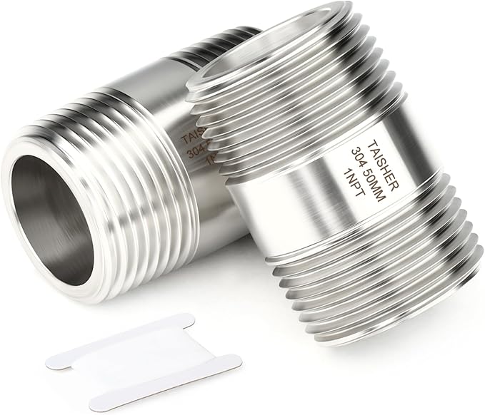 TAISHER 2PCS Stainless Steel Pipe Fittings, 1" NPT Male x 1" NPT Male Threaded, 2" Length Thickened Nipple Cast Pipe