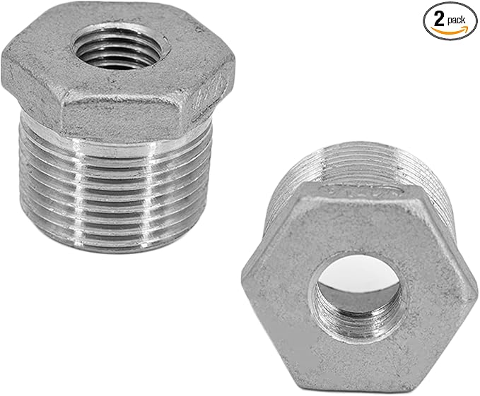 Stainless Steel Reducer Hex Bushing, 1" Male NPT to 3/8" Female NPT,Reducing Adapter Cast Pipe Fitting