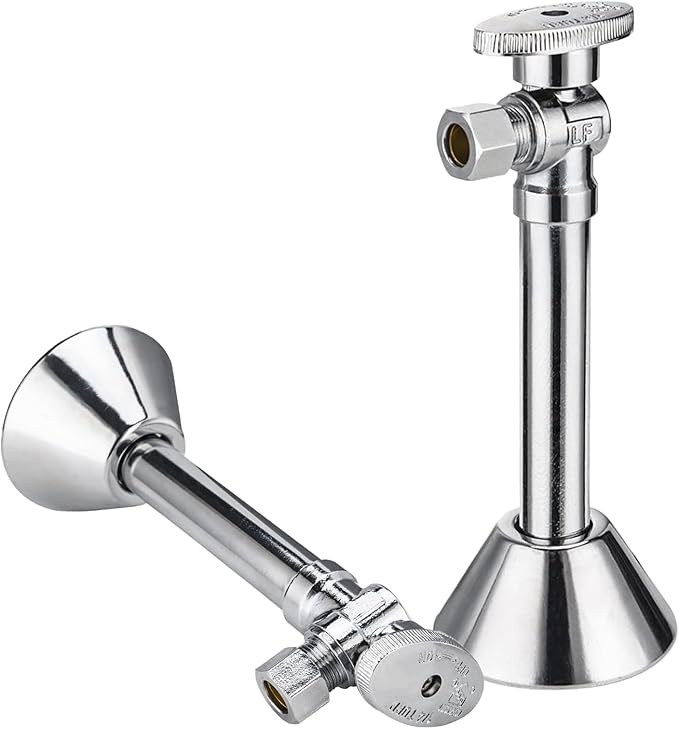 2-PCs HeSun Angle Stop Valve with 5-Inch Copper Sweat Tube Extension, 1/2" Sweat x 3/8" OD Compression Angle Stop, 1/4 Turn Shut Off Valve for Bathroom(VALVE145-2)