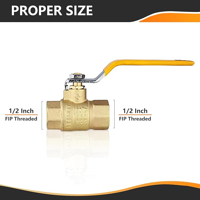 50-Pack HeSun 1/2 Inch FIP Threaded Ball Valve, Brass Full Port Shut-off Valve,1/2" Female NPT x 1/2" Female NPT, 600 WOG (Water, Oil and Gas),Yellow(VALVE226-50)