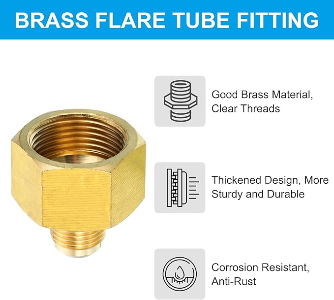 Patikil 3/4 Inch Female to 3/8 Inch Male Flare Brass Adapter, Flare Fitting for Air, Gas Line and Refrigeration, HVAC