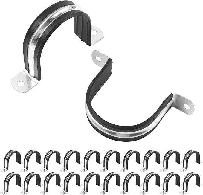 2 Inch Reinforced Rigid Pipe Strap, 20 PCS 2 Holes U Bracket Cable Clamp Hanger, Rubber Cushioned Insulated Clamp, Conduits Strap Clamps for Pipe Fixing on Various Surfaces(50mm)