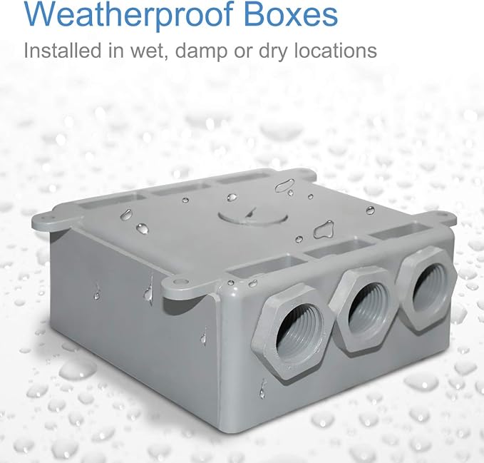 Two Gang Electrical Box, Suitable 1/2-Inch or 3/4-Inch Electrical Conduit Weatherproof Outdoor Switch Outlet Box, UL Listed，Plastic Junction Box Outlet