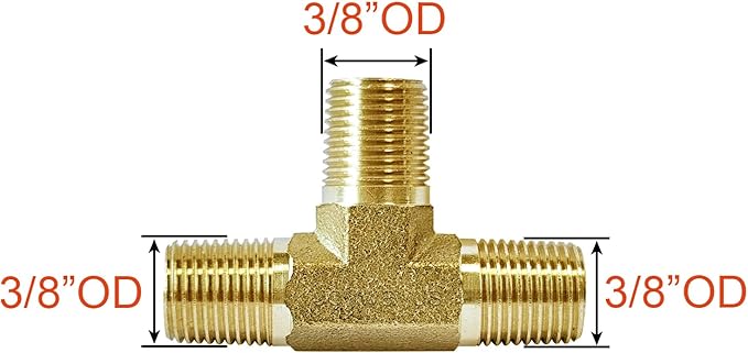 Joywayus 1/8 NPT Male Threaded Brass Tee Pipe Fitting T 3-way Adapter (Pack of 2)