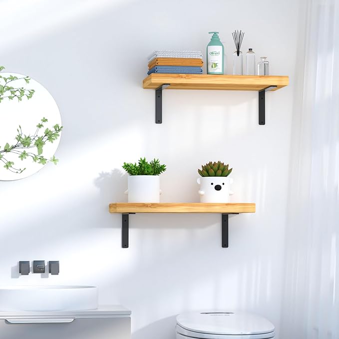 12 Pack - L 6" x H 6" x W1.5, 5mm Thick Black L Shelf Bracket, Iron Shelf Brackets, Metal Shelf Brackets, Floating Shelf, Shelf Supports with Screws