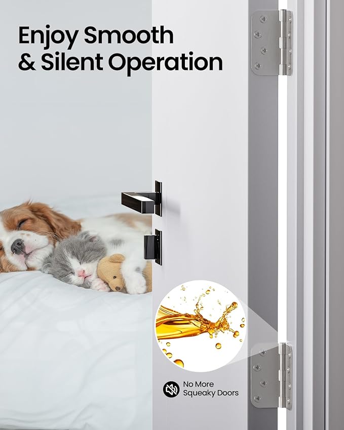4 Inch Door Hinges 3 Pack, Brushed Nickel Interior Door Hinges with 5/8" Radius Corners, Heavy Duty 4"x4" Satin Nickel Hinges for Residential Front Door, Silver Finish