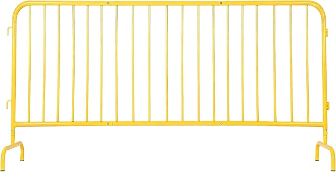 Interlocking Steel Barricade, 7.5 Ft. Heavy Duty Galvanized Metal Barricade, Interlocking Steel Road Barriers with with Bridge Feet Base, for Crowd Control Event Fencing Indoor/Outdoor, Yellow