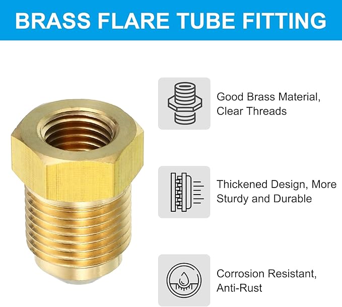 PATIKIL 1/4 Inch Female Flare x 3/8 Inch Male Flare Connectors, SAE 45 Degree Flare Brass Adapter Flare Pipe Fitting for Air Gas Line Refrigeration HVAC