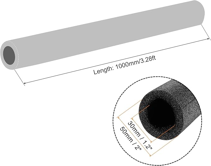 MECCANIXITY Foam Tube Sponge Protective Sleeve Heat Preservation Black Sleeve Polyethylene Pipe 30mm(1.2 Inch) ID for Pipe Insulation, Pack of 2