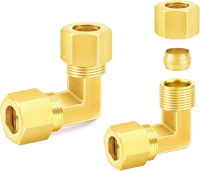 ChillWaves Brass Compression Tube Fitting, 5/8" OD x 5/8" OD 90 Degree Elbow Compression Union Connector(2-PACK)