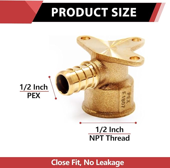 12-Pack Pex Drop-Ear Brass Barb Crimp Fittings 1/2 Inch x 1/2 Inch Female NPT Drop-Ear Elbow, ASTM F1807,(PEX1807225-12PCS)