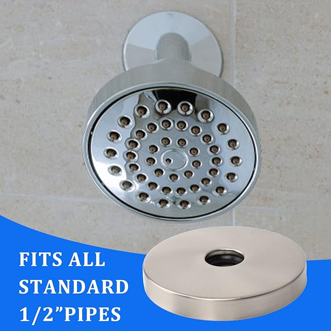 4 Inch Shower Arm Flange Oversized Plumbing Cover Plates,Universal Extra Large Replacement Escutcheon Cover Plate for Covering Gaps,Holes,Fits All Standard 1/2" Pipes,Brushed Nickel(2 PACK)