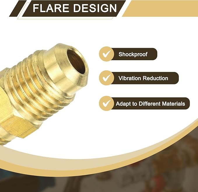 uxcell Brass Tube Fitting, 1/4O.D x 1/8NPT Brass Flared Pipe Adapter Fittings Reducing Nipples Connector, Half Union Gas Adapter for Pipe Connections, Hydraulics, Refrigeration