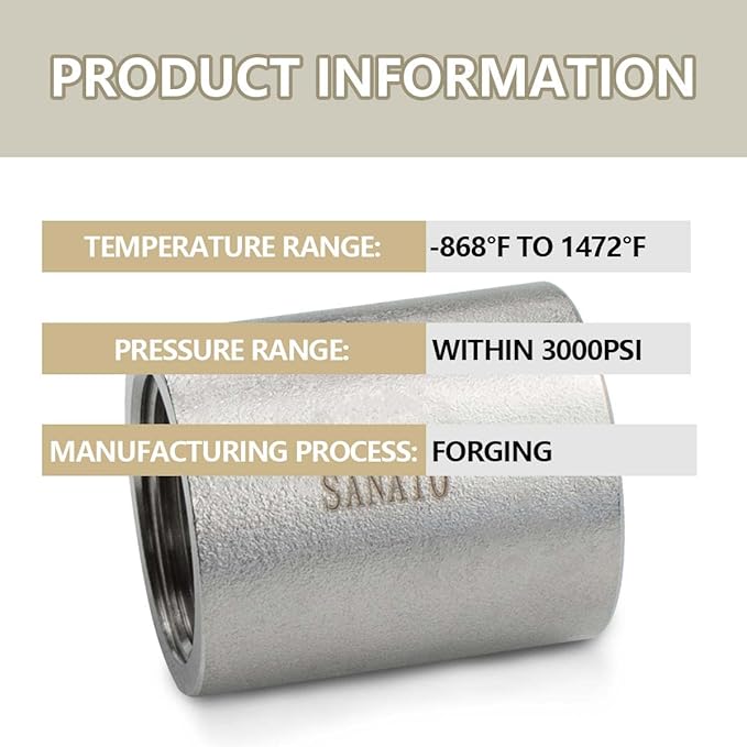 SANATO 1 Pcs SS 304 Forging Nipple Cast Piple, 1/4" NPT x 1/4" NPT Female Threaded, 50mm Piple Fittings