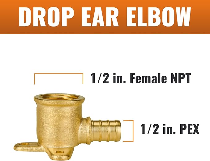 SUNGATOR 6-Pack 1/2" Pex Drop Ear Elbow, No Lead Brass, Pex Fittings 1/2 inch, NSF, UPC Certified