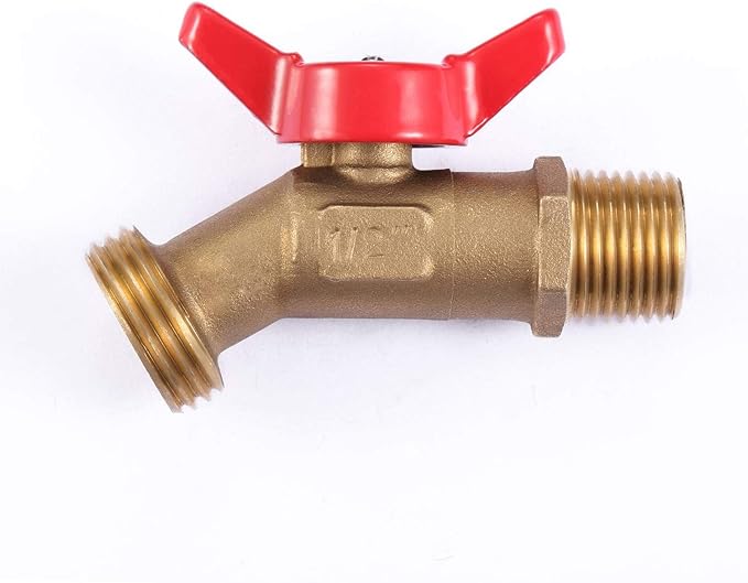 1 PCS Heavy Duty Brass Hose 90 Degree Elbow Stop Valve Hose Bibb Boiler Drain 1/2" Male NPT Inlet ×3/4" Male GHT Threaded Garden Hose Connector Adapter Water Shut-Off Valve Faucet