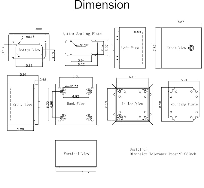 VEVOR NEMA Steel Enclosure, 8 x 8 x 6'' NEMA 4X Steel Electrical Box, IP66 Waterproof & Dustproof, Outdoor/Indoor Electrical Junction Box, with Mounting Plate