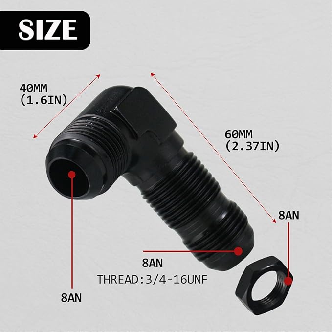 8AN Male Flare 90 Degree Bulkhead Fitting Adapter with 8AN Nut Aluminum Black